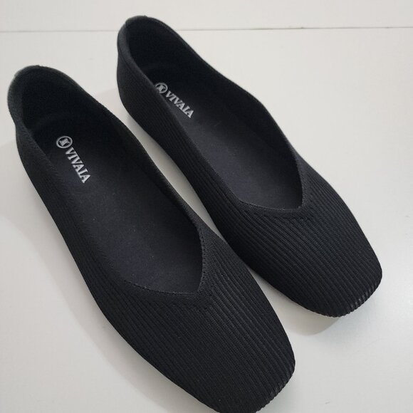 VIVAIA Square-Toe V-Cut Flats Black (Margot 2.0) Women's Size 8 (39) - Picture 4 of 12